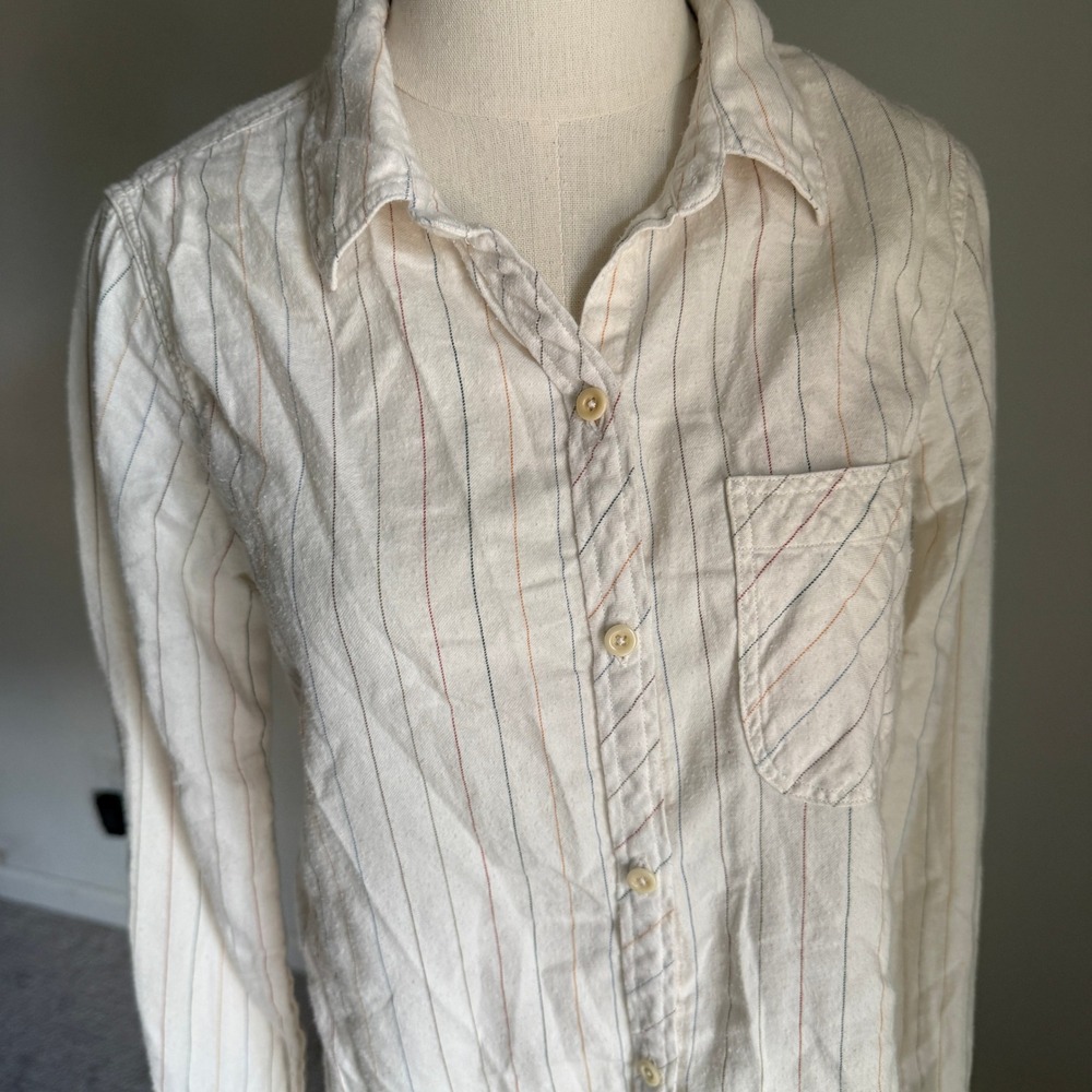 Faherty Women's Organic Cotton Striped Button Down Shirt White Small Long Sleeve - Picture 3 of 8